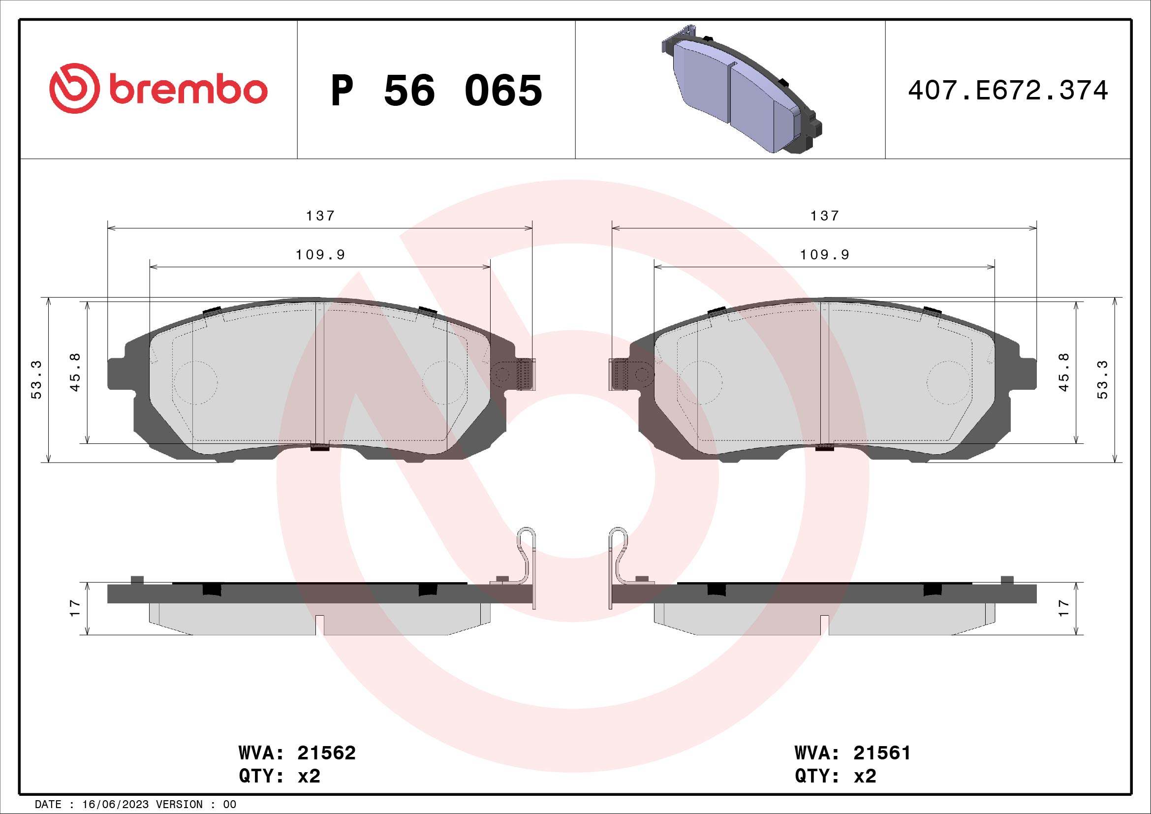 A.B.S. P 56 065 BREMBO Bremsbelagsatz, Scheibenbremse